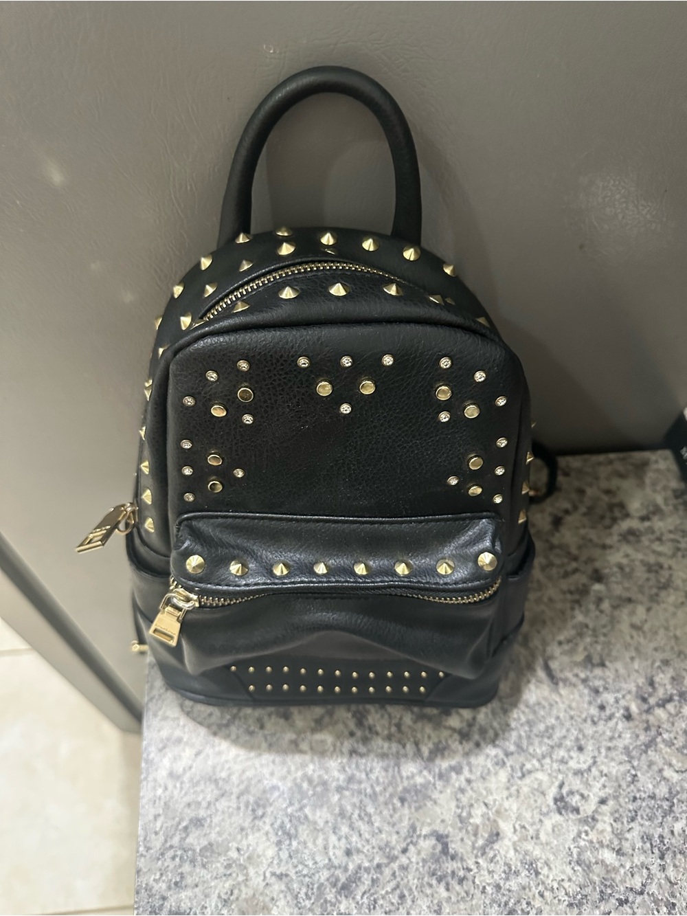 Bebe Black Mini Studded Backpack - Fashion Women's Bag Purse - Picture 2 of 11